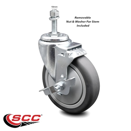 Service Caster 5 Inch Thermoplastic Rubber Swivel 10mm Threaded Stem Caster with Brake SCC SCC-TS20S514-TPRB-TLB-M1015